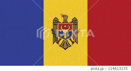Flag of Moldova. Moldavian state symbol. flag on fabric surface Flag of Moldova. Moldavian state symbol. flag on fabric surface 114613235
