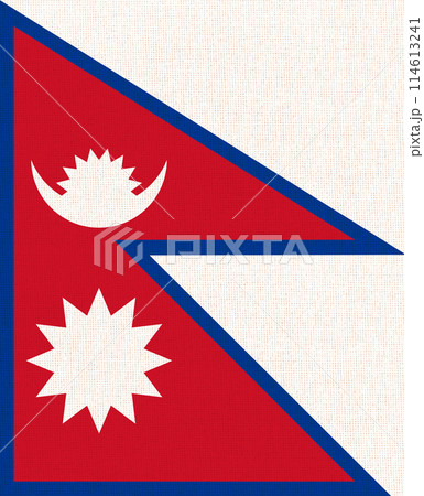 Flag of Nepal. Nepal flag on fabric surface. Fabric texture. Asian country Flag of Nepal. Nepal flag on fabric surface. Fabric texture. Asian country 114613241