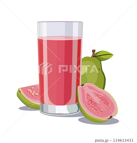 Full glass of pink freshly squeezed guava juice. Isolated vector summer drink for flat design Full glass of pink freshly squeezed guava juice. Isolated vector summer drink for flat design 114613431