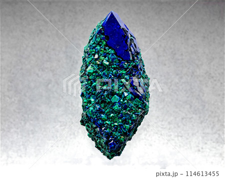 Azurite A deep blue azurite with green malachite patches floating and slowly rotating to reveal 114613455