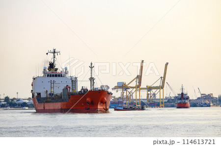 ocean liner, Cargo Ship, Thanker going to port in thai gulf zone near samutprakarn province, Thailand. ocean liner, Cargo Ship, Thanker going to port in thai gulf zone near samutprakarn province, Thailand. 114613721