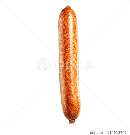 Bratwurst sausage with snappy casing floating and steaming Food and culinary concept 114613741