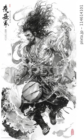 水墨画で描かれた激怒の雷神、強烈なバトルアート 水墨画で描かれた激怒の雷神、強烈なバトルアート 114614101