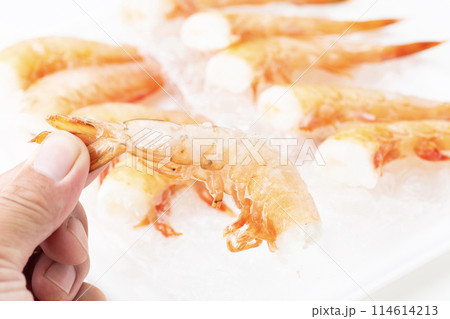 冷凍海老を持つ男性手元 114614213