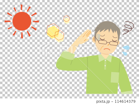 暑さで体調不良になった年配の男性のイラスト 暑さで体調不良になった年配の男性のイラスト 114614379