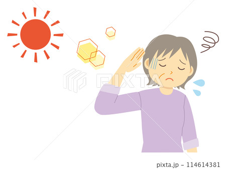 暑さで体調不良になった年配の女性のイラスト 暑さで体調不良になった年配の女性のイラスト 114614381