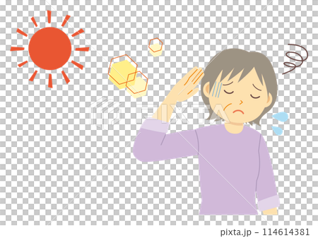 暑さで体調不良になった年配の女性のイラスト 暑さで体調不良になった年配の女性のイラスト 114614381