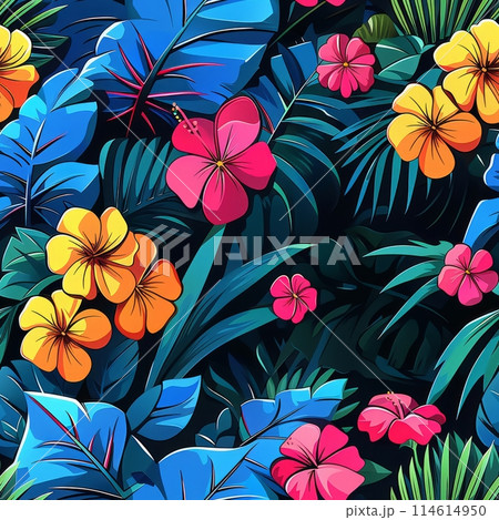 Tropical Floral Seamless Jungle Pattern.  114614950