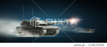 Tank on the battlefield. Army battle, Armored vehicle,Tank fire, Machine guns Tank on the battlefield. Army battle, Armored vehicle,Tank fire, Machine guns 114615081