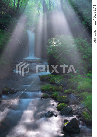 【光芒素材】夏の竜返しの滝【長野県】 114615171