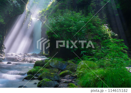 【光芒素材】夏の竜返しの滝【長野県】 114615182