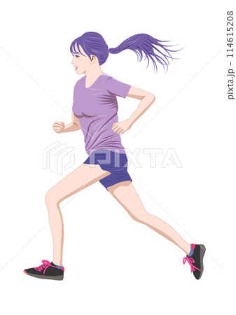 髪をなびかせ走る若い女性イラスト 髪をなびかせ走る若い女性イラスト 114615208