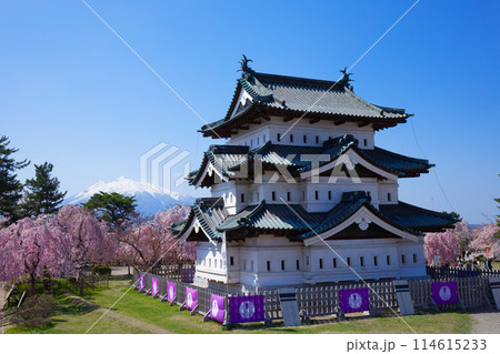 弘前城と満開の桜 岩木山 弘前城と満開の桜 岩木山 114615233