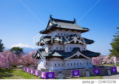弘前城と満開の桜　岩木山 114615236