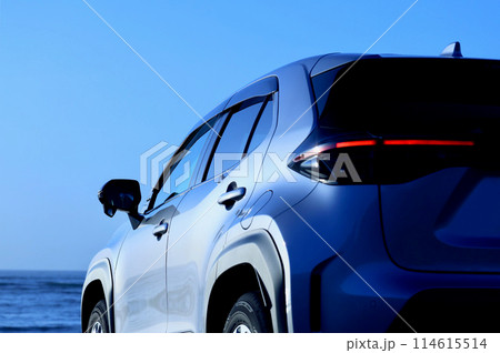 シルバー色の車と海 114615514