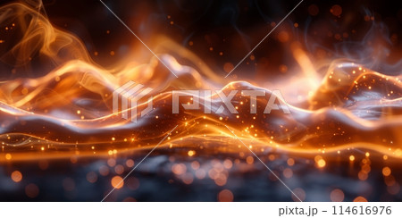 Abstract Futuristic Wavy Glowing Particles Background. Dark Technology Banner. 114616976