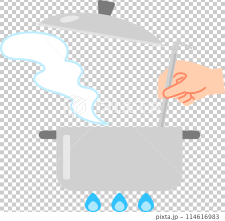 手用湯匙攪拌鍋裡的東西 手用湯匙攪拌鍋裡的東西 114616983