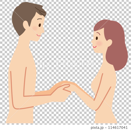 裸で向かい合う男女　カップル　性生活 114617041
