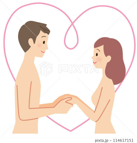 裸で向かい合う男女　カップル　性生活 114617151