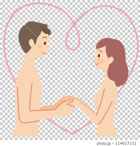 裸で向かい合う男女　カップル　性生活 114617151