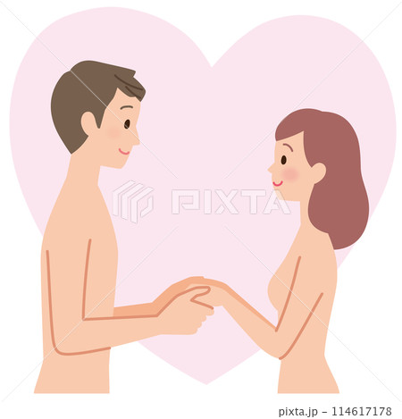 裸で向かい合う男女　カップル　性生活 114617178