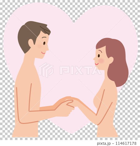 裸で向かい合う男女　カップル　性生活 114617178