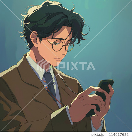 スマホを見る男性　サラリーマン　イラスト 114617622
