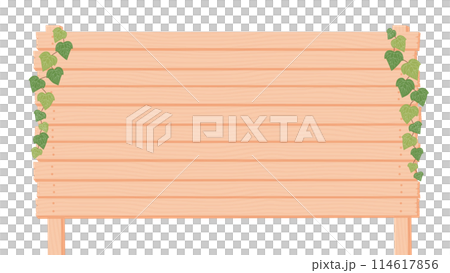 用常春藤、向量透明材料裝飾的米色木頭招牌的插圖背景 用常春藤、向量透明材料裝飾的米色木頭招牌的插圖背景 114617856