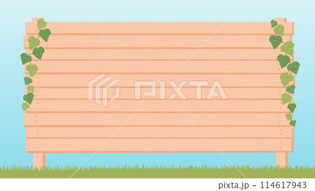 白い木製の看板フレーム　イラスト背景 114617943