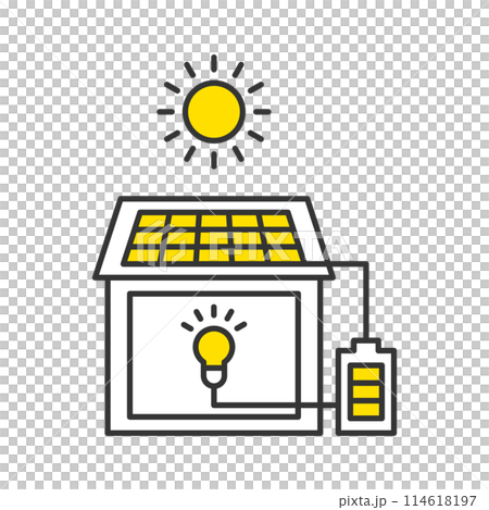 將產生的電力儲存在蓄電池中並在緊急情況下使用電力的房屋的插圖 114618197