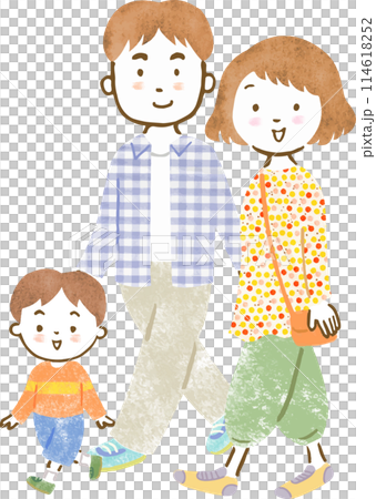 手繪插畫一家三口一個小孩(男孩) 手繪插畫一家三口一個小孩(男孩) 114618252