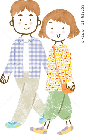 男女カップルの手描きイラスト 114618255