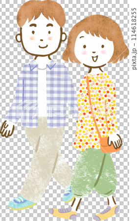 男女カップルの手描きイラスト 114618255