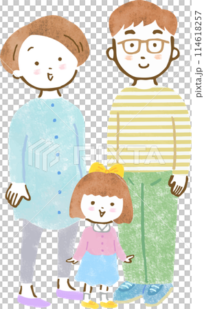 手繪插畫一家三口一個小孩（女孩） 114618257