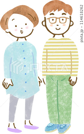 男女カップルの手描きイラスト 男女カップルの手描きイラスト 114618262