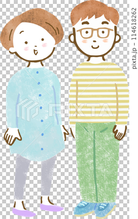 男女カップルの手描きイラスト 男女カップルの手描きイラスト 114618262