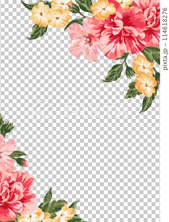 Vintage invitation with colorful flowers. Summer illustration. 114618276