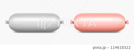 Vector 3d Realistic Blank Polyethylene Sausage Packaging. Design Template for Mockup, Closeup, Isolated, Front View 114618322