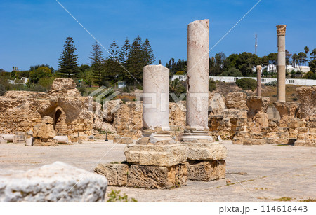 Ruins of Roman Baths complex of Antoninus in Carthage, Tunisia Ruins of Roman Baths complex of Antoninus in Carthage, Tunisia 114618443