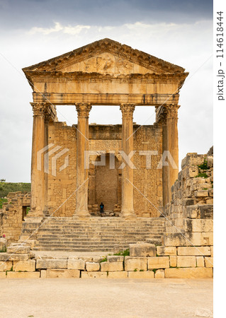 The Capitol. Dougga Roman city ruins. Tunisia. Africa 114618444