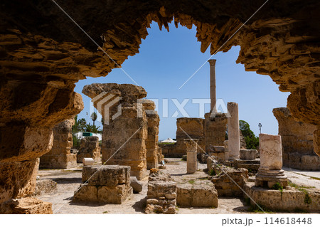 Baths of Carthage with remains of stone walls and Corinthian columns Baths of Carthage with remains of stone walls and Corinthian columns 114618448