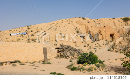 Dwelling of people, representatives of troglodyte tribe east of Sahara Desert. 114618505