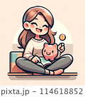 豚の貯金箱と女性のアイコン　イラスト 114618852
