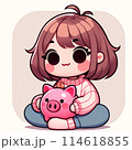 豚の貯金箱と女性のアイコン　イラスト 114618855