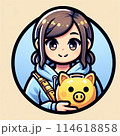 豚の貯金箱と女性のアイコン　イラスト 114618858