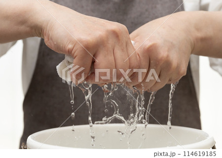 雑巾を絞る　素手で絞る 114619185