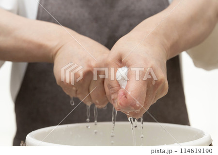 雑巾を絞る　素手で絞る 114619190