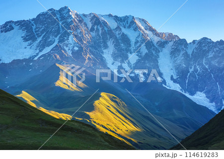 morning in the Caucasus mountain range in Georgia. Mountain landscape 114619283