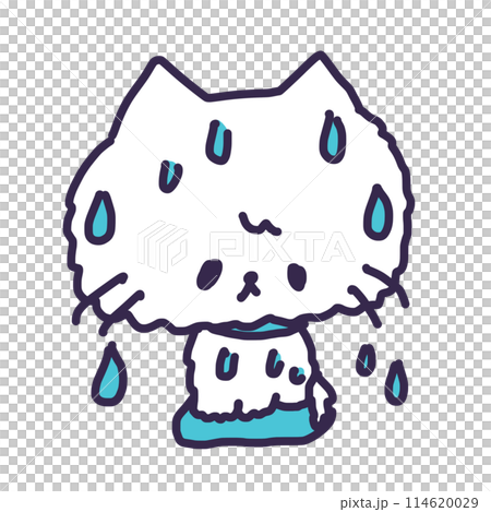 一隻可愛的白色小貓濕漉漉、滴著水的插圖 114620029