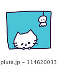 てるてる坊主とかわいい白い色の子猫のイラスト 114620033